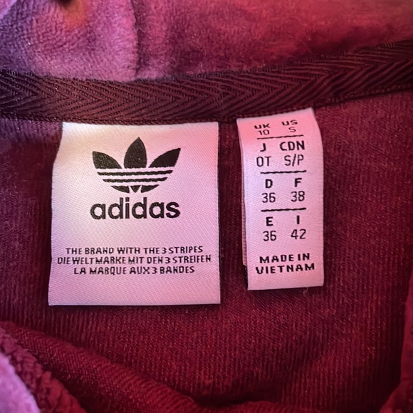 Adidas originals Velour Cropped Hoodie Sweatshirt Burgundy size Small - Picture 5 of 6
